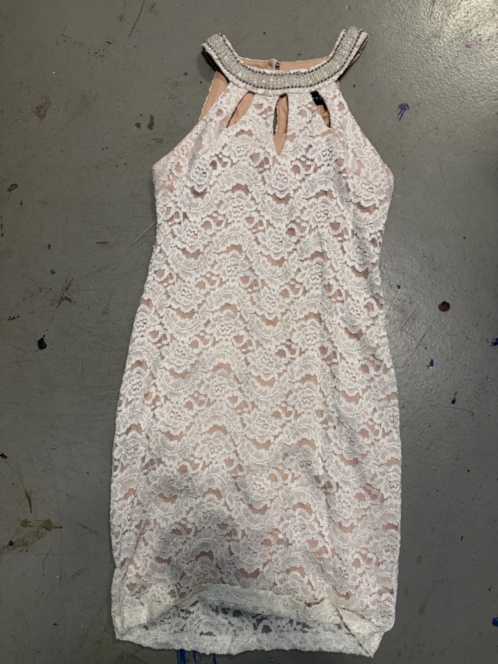 Scarlett Blush Lace Halter Mini Dress with Embellished Collar